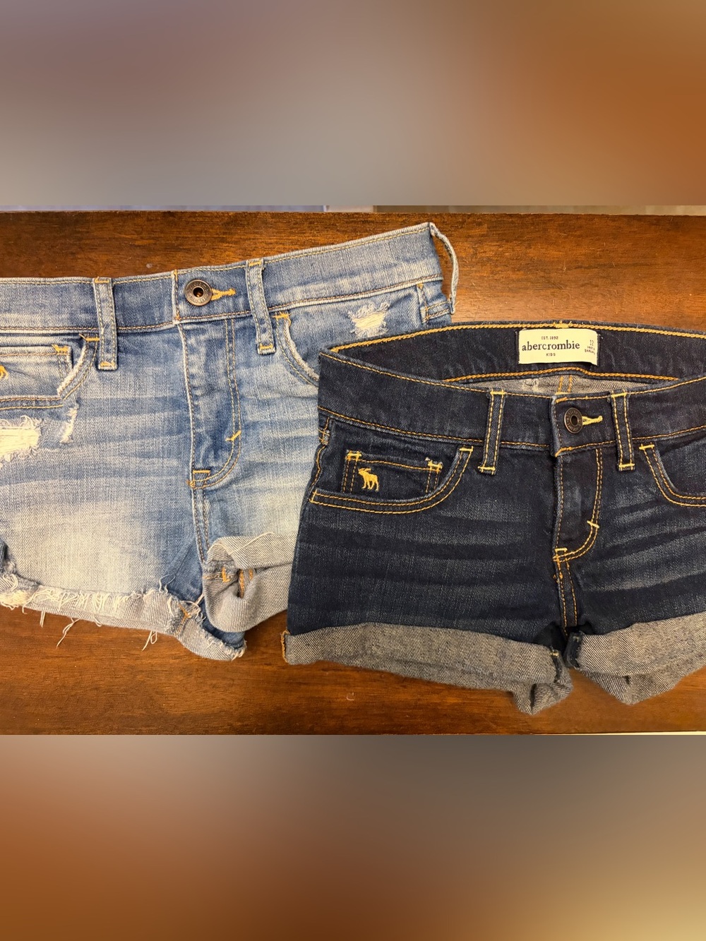 Abercrombie & Fitch Light & Dark Blue Denim Kids Jeans with Gold Stitching